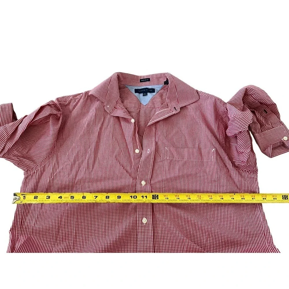 Tommy Hilfiger Dress Shirt Men Size 15.5 32-33 Red Gingham Plaid Checkered Work - Picture 7 of 8